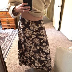 croft & barrow Brown Floral Midi Skirt with Cream Blooms